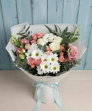 Букет цветов из:  Розы, Лизиантусы и Хризантемы в Чурилково