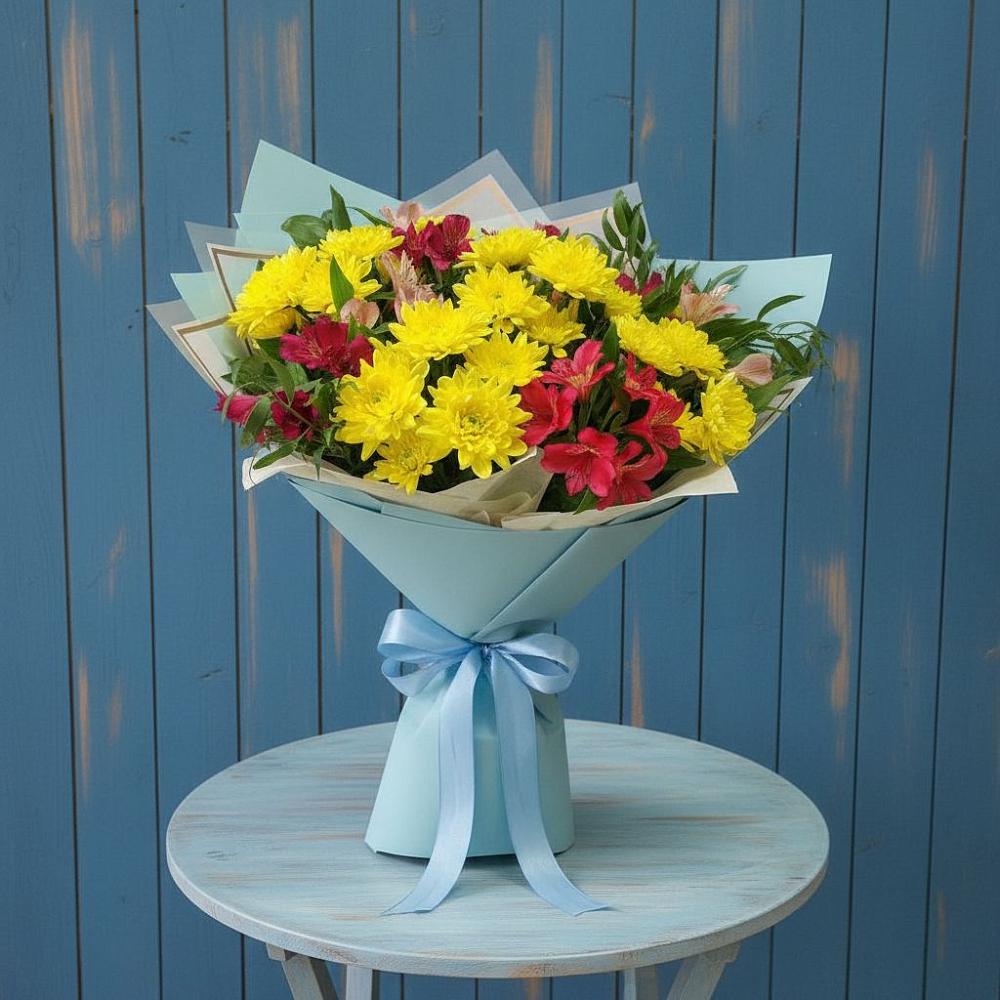 Букет цветов из: Альстромерии и Хризантемы в Чурилково