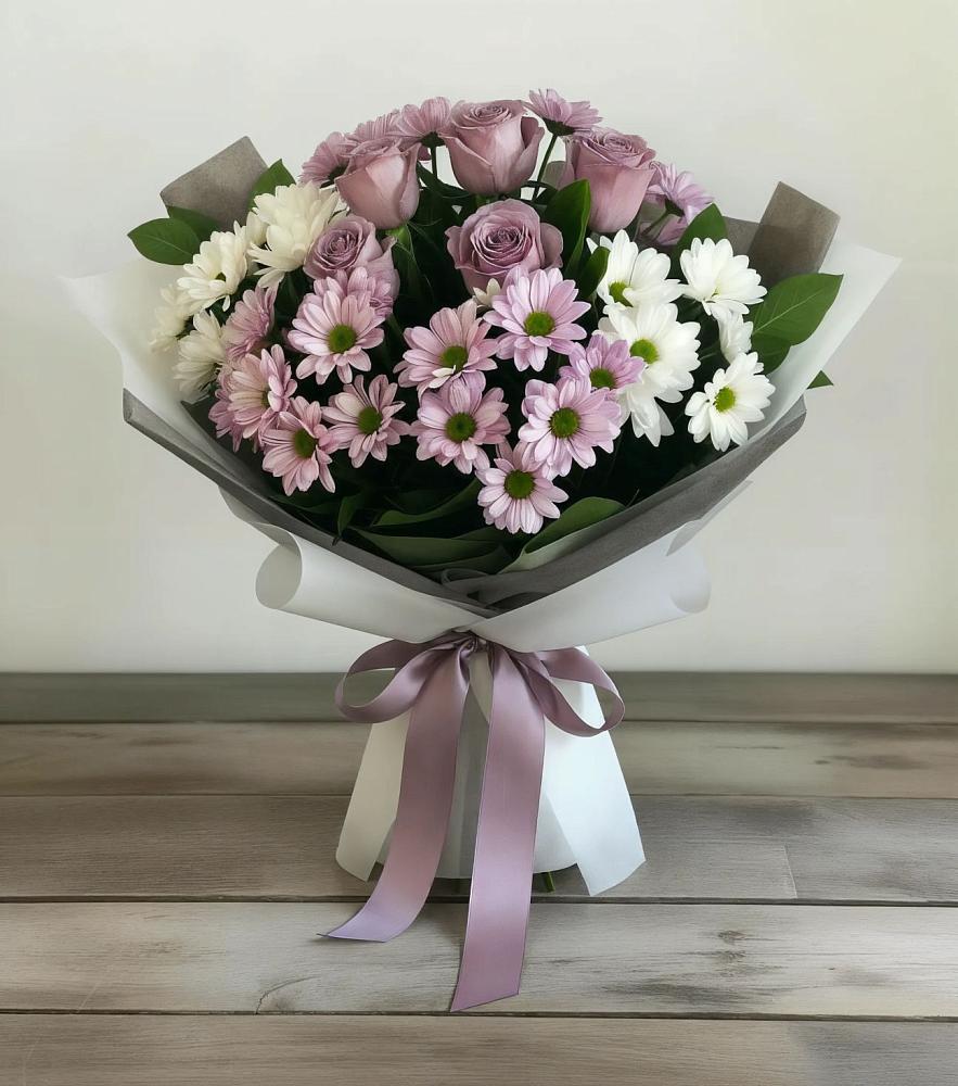 Букет цветов из: Хризантемы и Розы в Чурилково