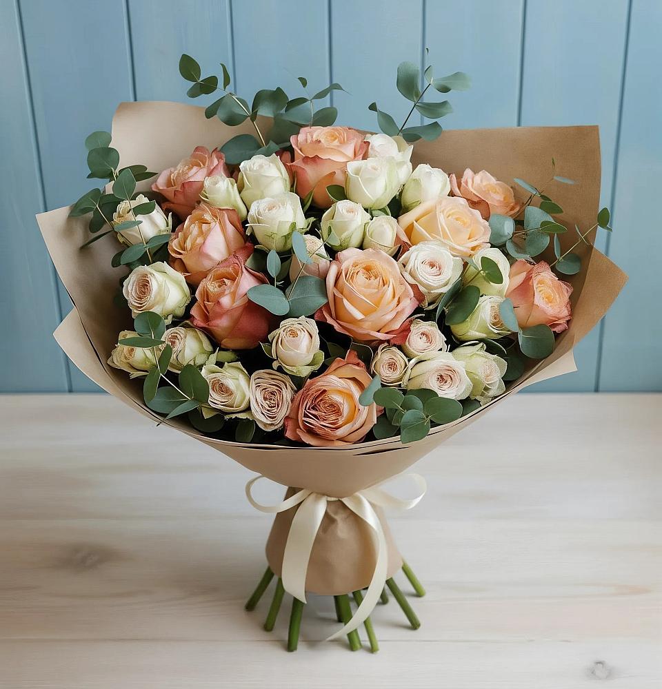 Букет цветов из: Альстромерии и Розы в Чурилково