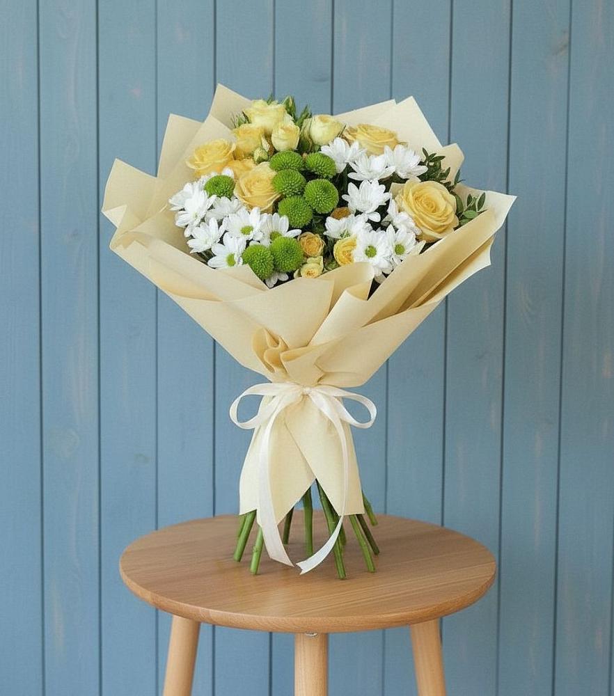 Букет цветов из: Хризантемы и Розы в Чурилково