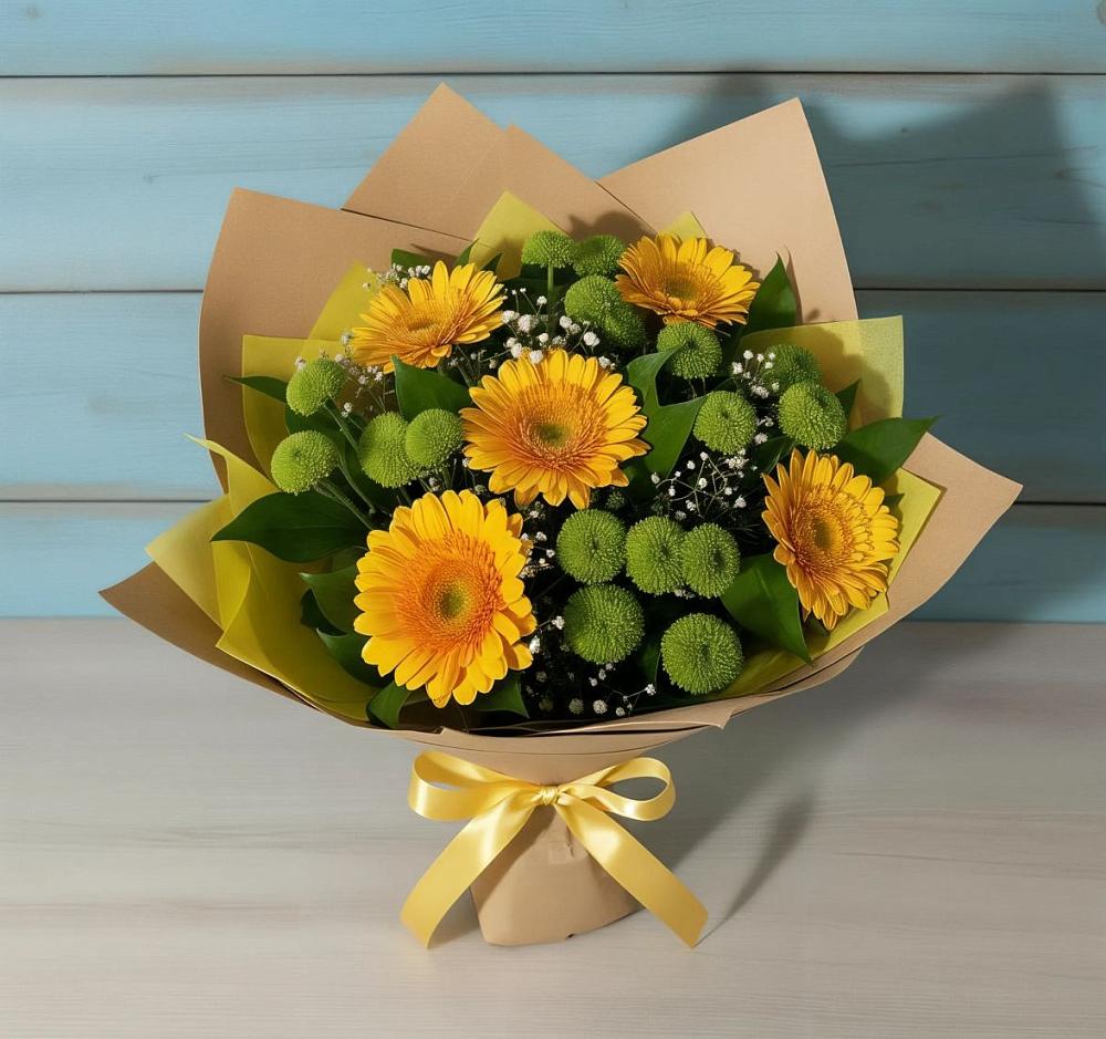 Букет цветов из: Герберы и Хризантемы в Чурилково