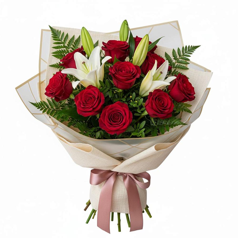 Букет цветов из: Лилии и Розы в Чурилково