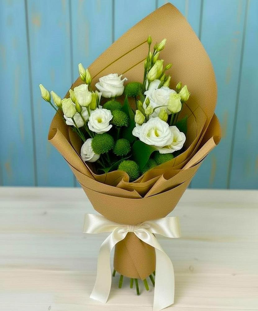 Букет цветов из: Хризантемы и Лизиантусы в Чурилково