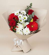 Букет цветов из:  Розы, Хризантемы, Герберы и Лилии в Чурилково