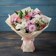 Букет цветов из:  Хризантемы, Альстромерии и Розы в Чурилково