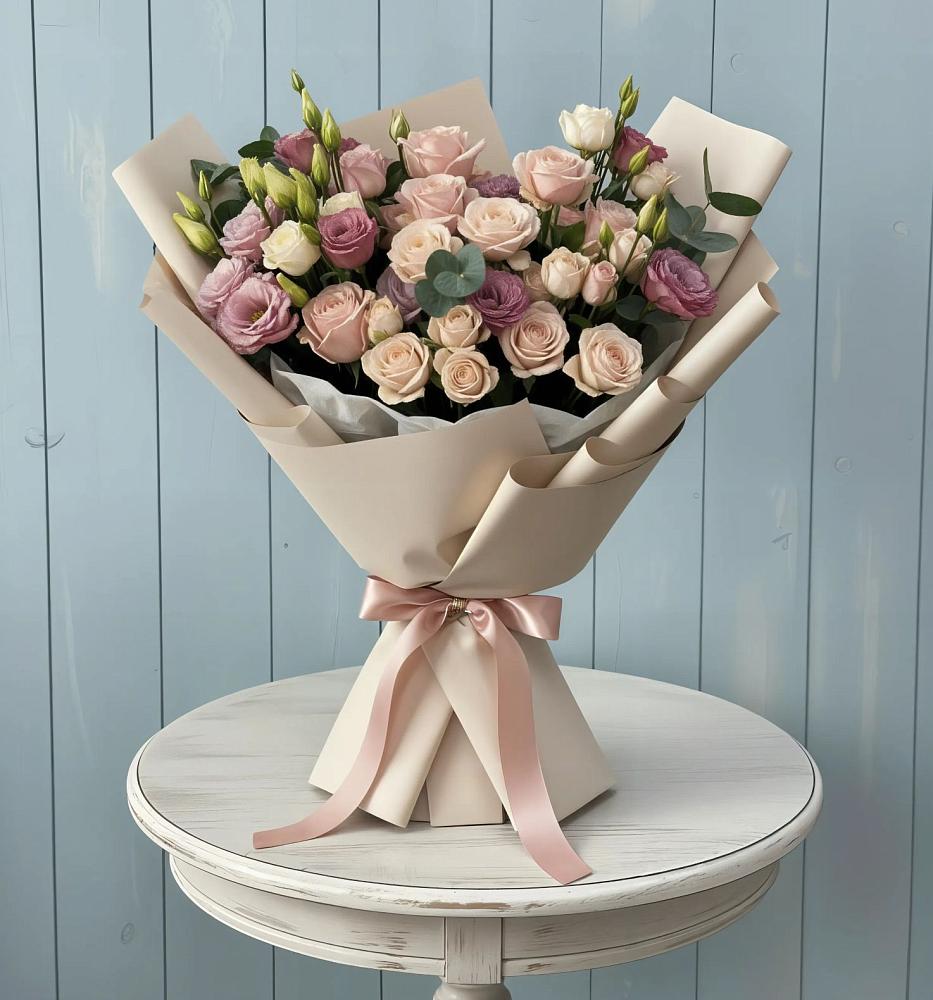 Букет цветов из: Розы и Лизиантусы в Чурилково