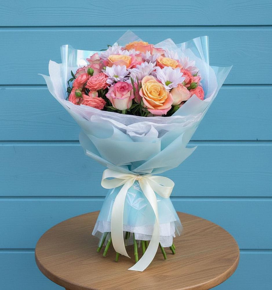 Букет цветов из: Хризантемы и Розы в Чурилково